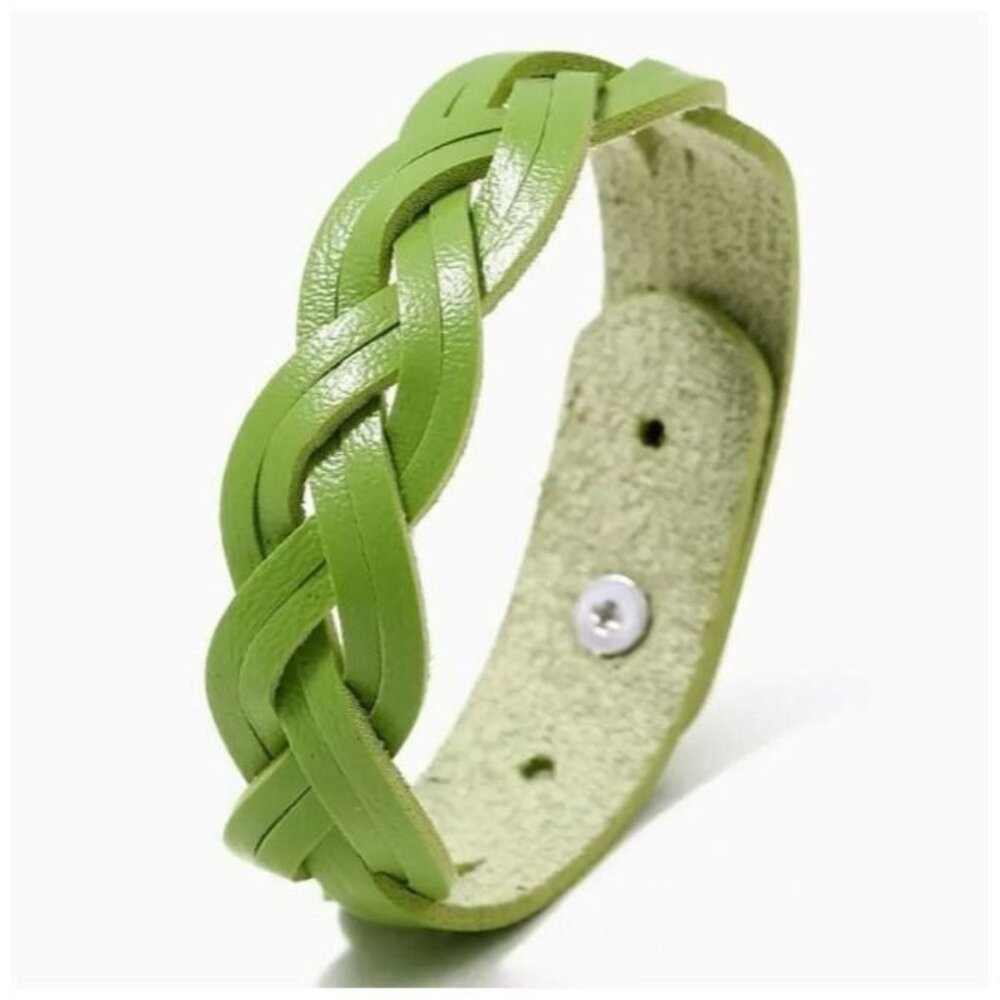 Rory Elyse Braided Candy Color Woven Leather Bracelet Green Gift Packaged - Picture 3 of 8